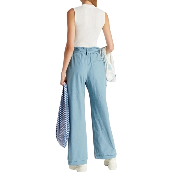KENZO Belted Wide Leg Pants, Size 8, Blue, NWT - Picture 2 of 16